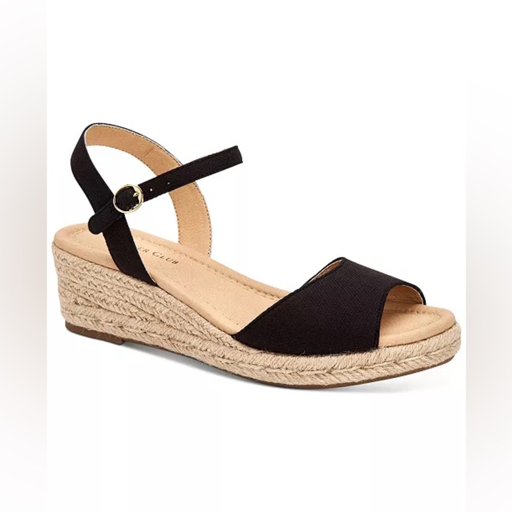 Charter Club Black Open-Toe Espadrille Wedge Sandals
